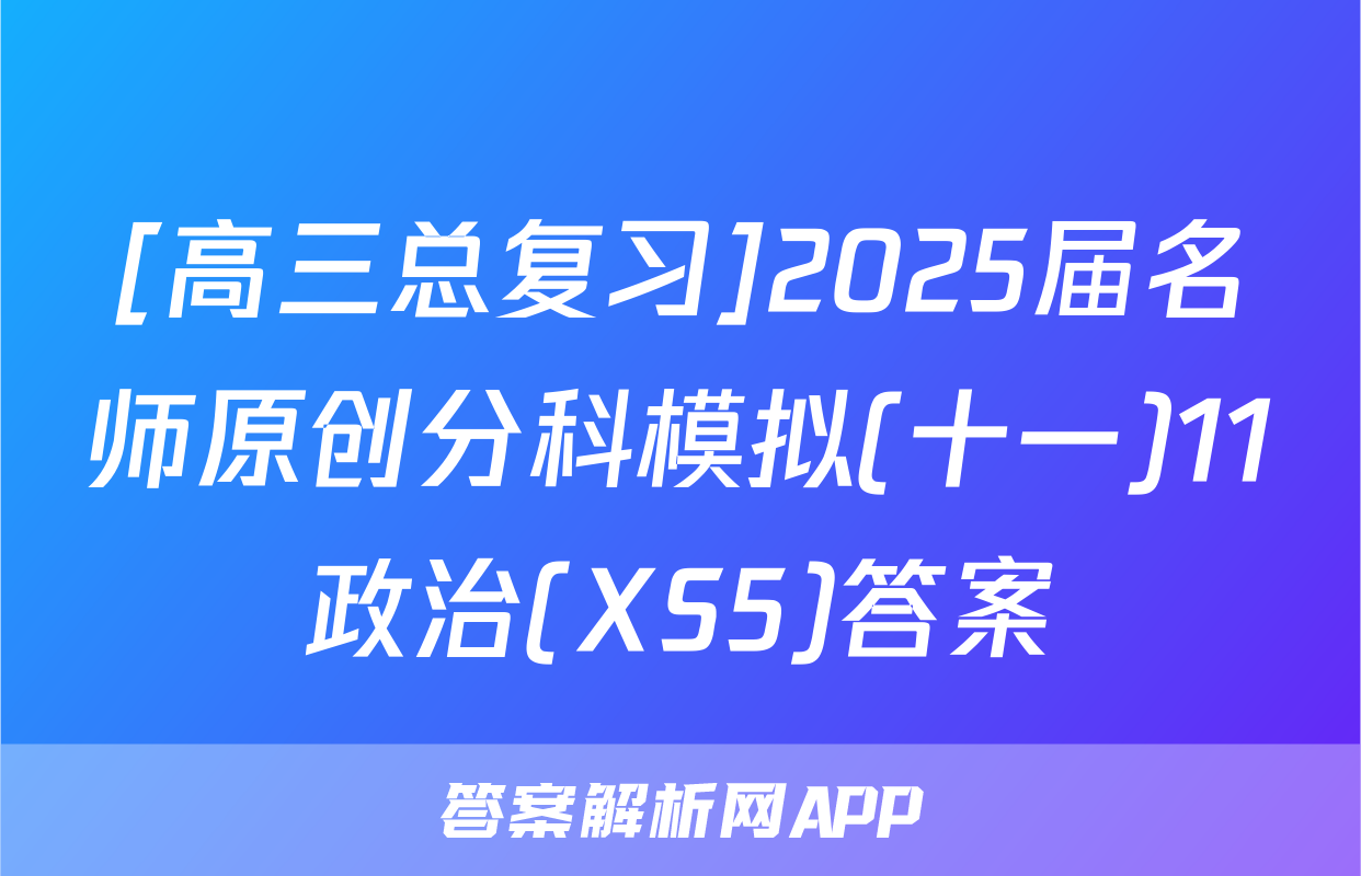 [高三总复习]2025届名师原创分科模拟(十一)11政治(XS5)答案