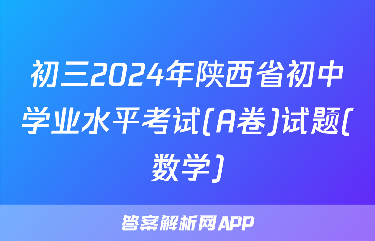 初三2024年陕西省初中学业水平考试(A卷)试题(数学)