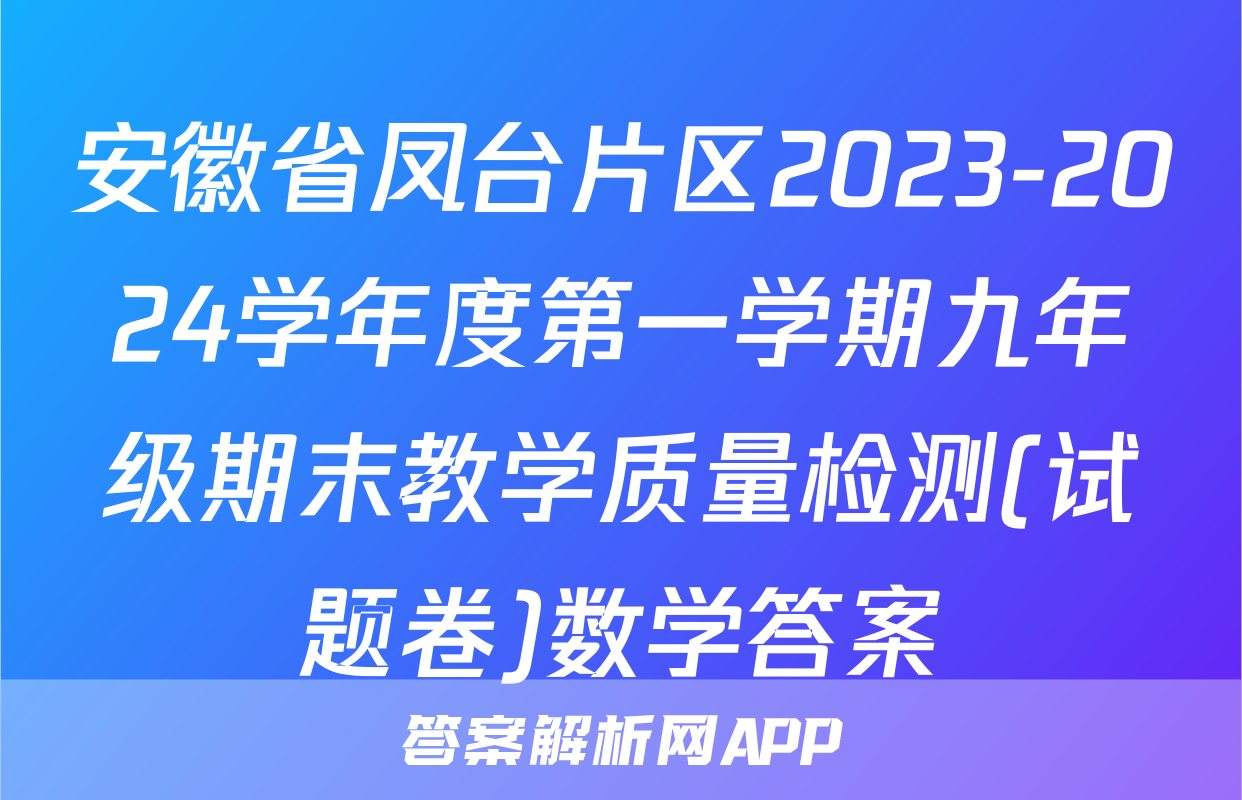 安徽省凤台片区2023-2024学年度第一学期九年级期末教学质量检测(试题卷)数学答案