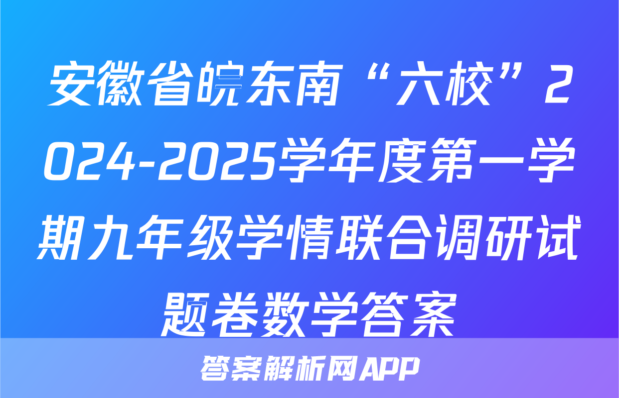 安徽省皖东南“六校”2024-2025学年度第一学期九年级学情联合调研试题卷数学答案