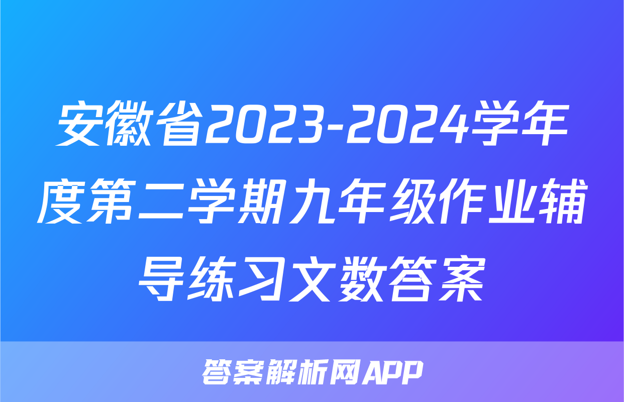 安徽省2023-2024学年度第二学期九年级作业辅导练习文数答案