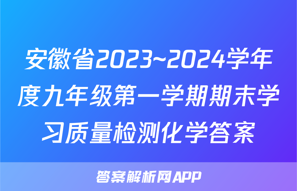 安徽省2023~2024学年度九年级第一学期期末学习质量检测化学答案
