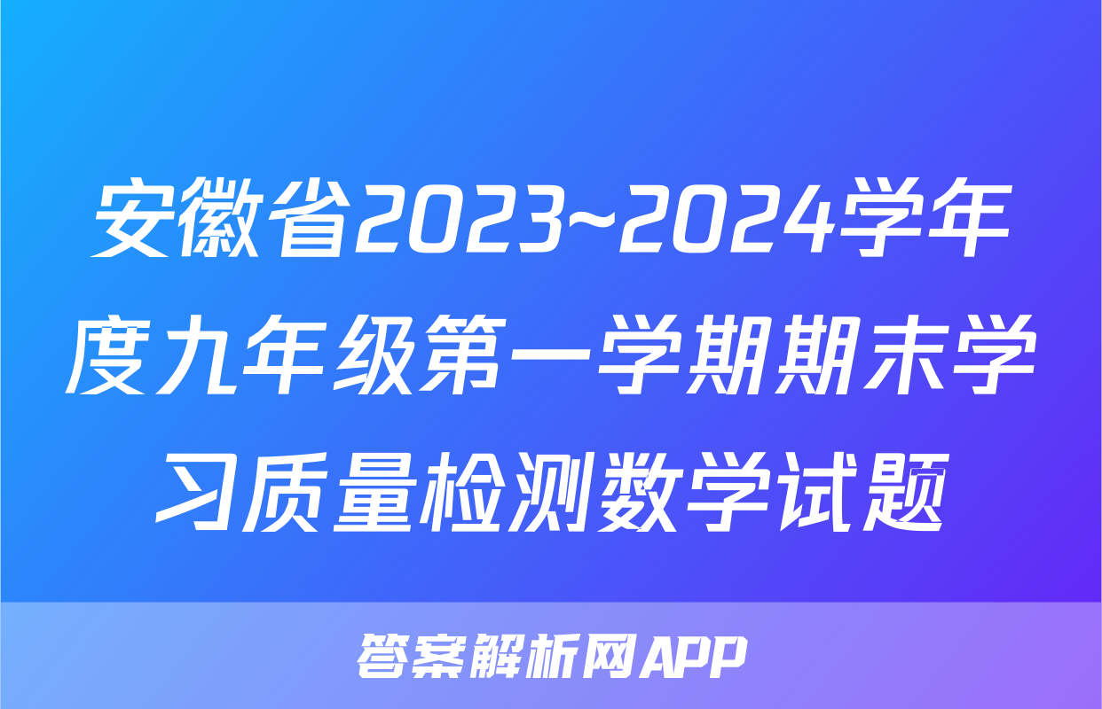 安徽省2023~2024学年度九年级第一学期期末学习质量检测数学试题