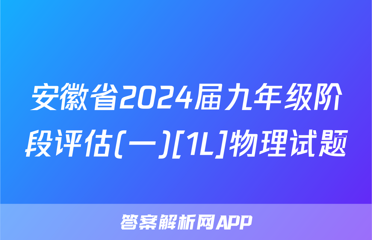 安徽省2024届九年级阶段评估(一)[1L]物理试题