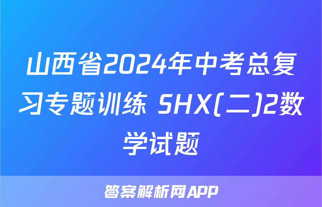 山西省2024年中考总复习专题训练 SHX(二)2数学试题