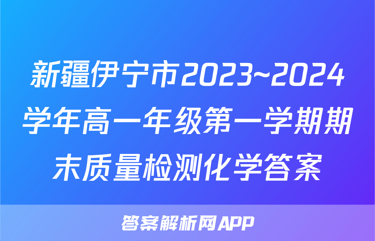 新疆伊宁市2023~2024学年高一年级第一学期期末质量检测化学答案