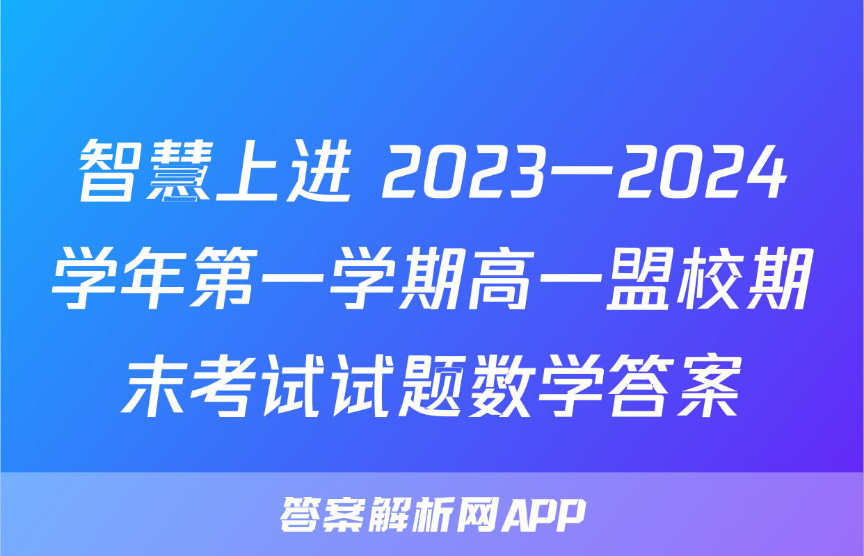 智慧上进 2023一2024学年第一学期高一盟校期末考试试题数学答案