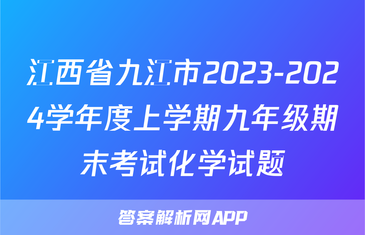 江西省九江市2023-2024学年度上学期九年级期末考试化学试题
