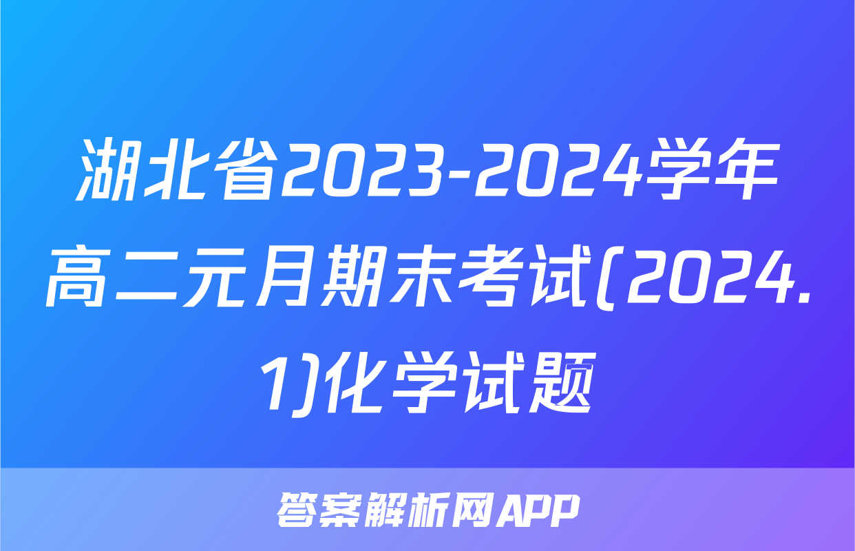 湖北省2023-2024学年高二元月期末考试(2024.1)化学试题