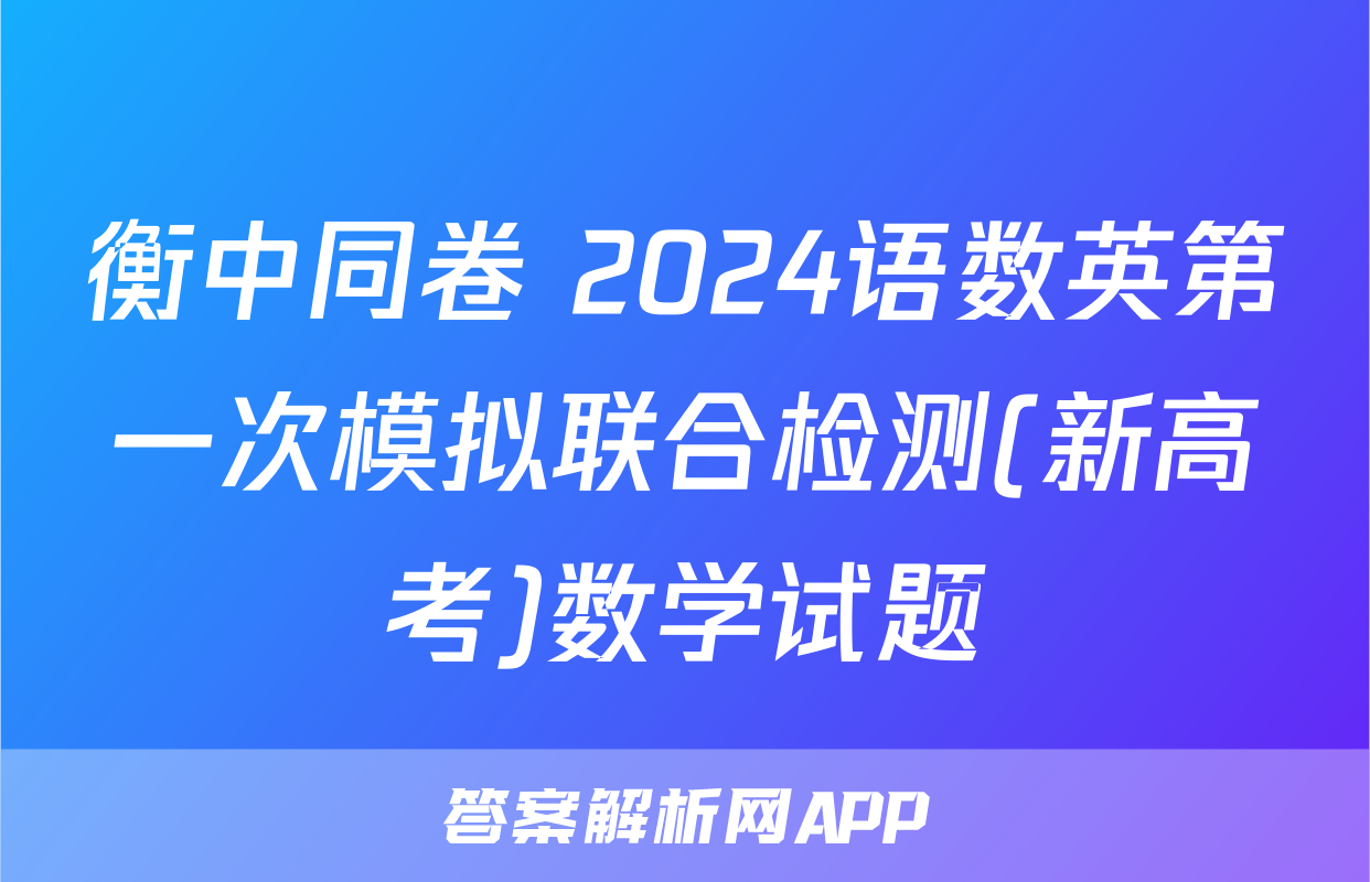 衡中同卷 2024语数英第一次模拟联合检测(新高考)数学试题