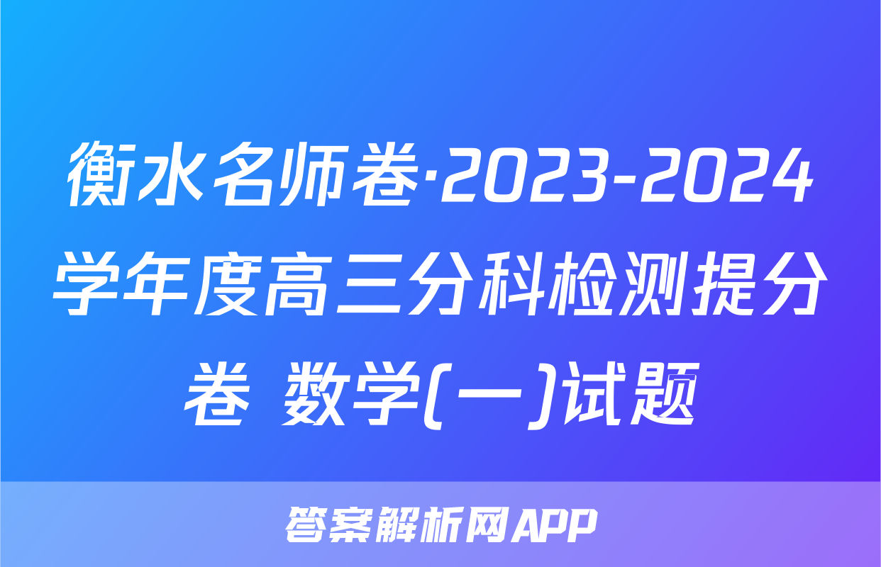衡水名师卷·2023-2024学年度高三分科检测提分卷 数学(一)试题