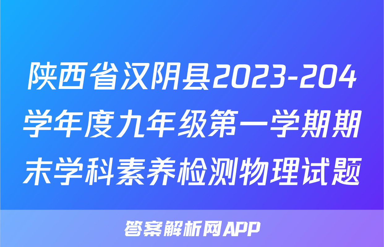 陕西省汉阴县2023-204学年度九年级第一学期期末学科素养检测物理试题