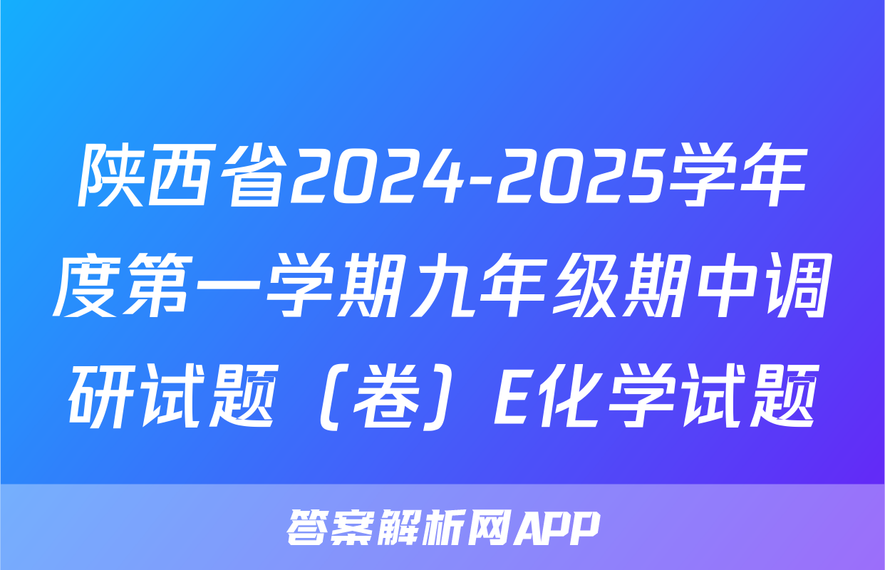 陕西省2024-2025学年度第一学期九年级期中调研试题（卷）E化学试题