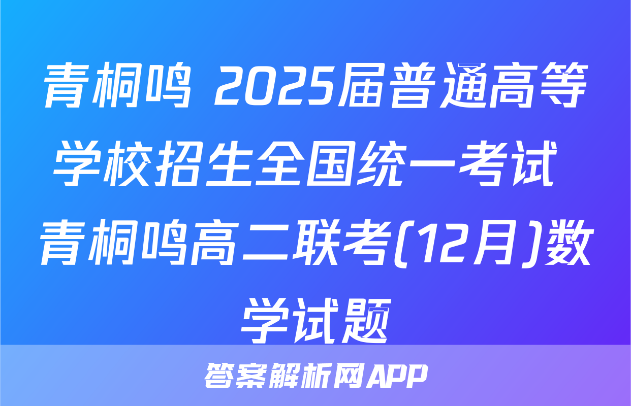 青桐鸣 2025届普通高等学校招生全国统一考试 青桐鸣高二联考(12月)数学试题