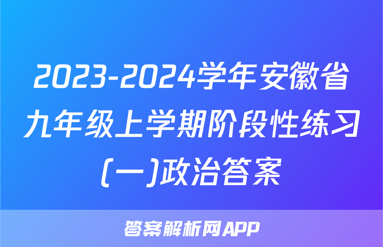 2023-2024学年安徽省九年级上学期阶段性练习(一)政治答案