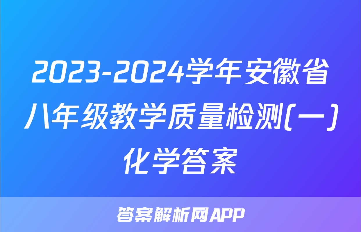 2023-2024学年安徽省八年级教学质量检测(一)化学答案