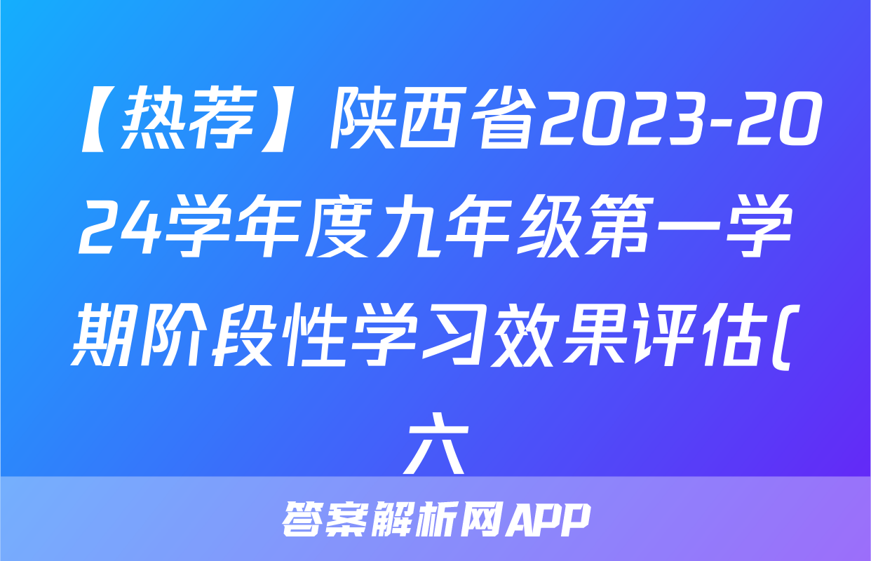 【热荐】陕西省2023-2024学年度九年级第一学期阶段性学习效果评估(六)化学x试卷