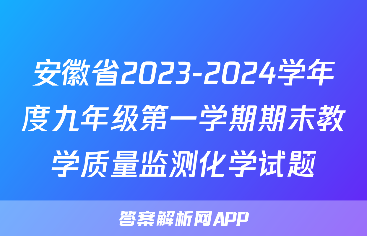 安徽省2023-2024学年度九年级第一学期期末教学质量监测化学试题