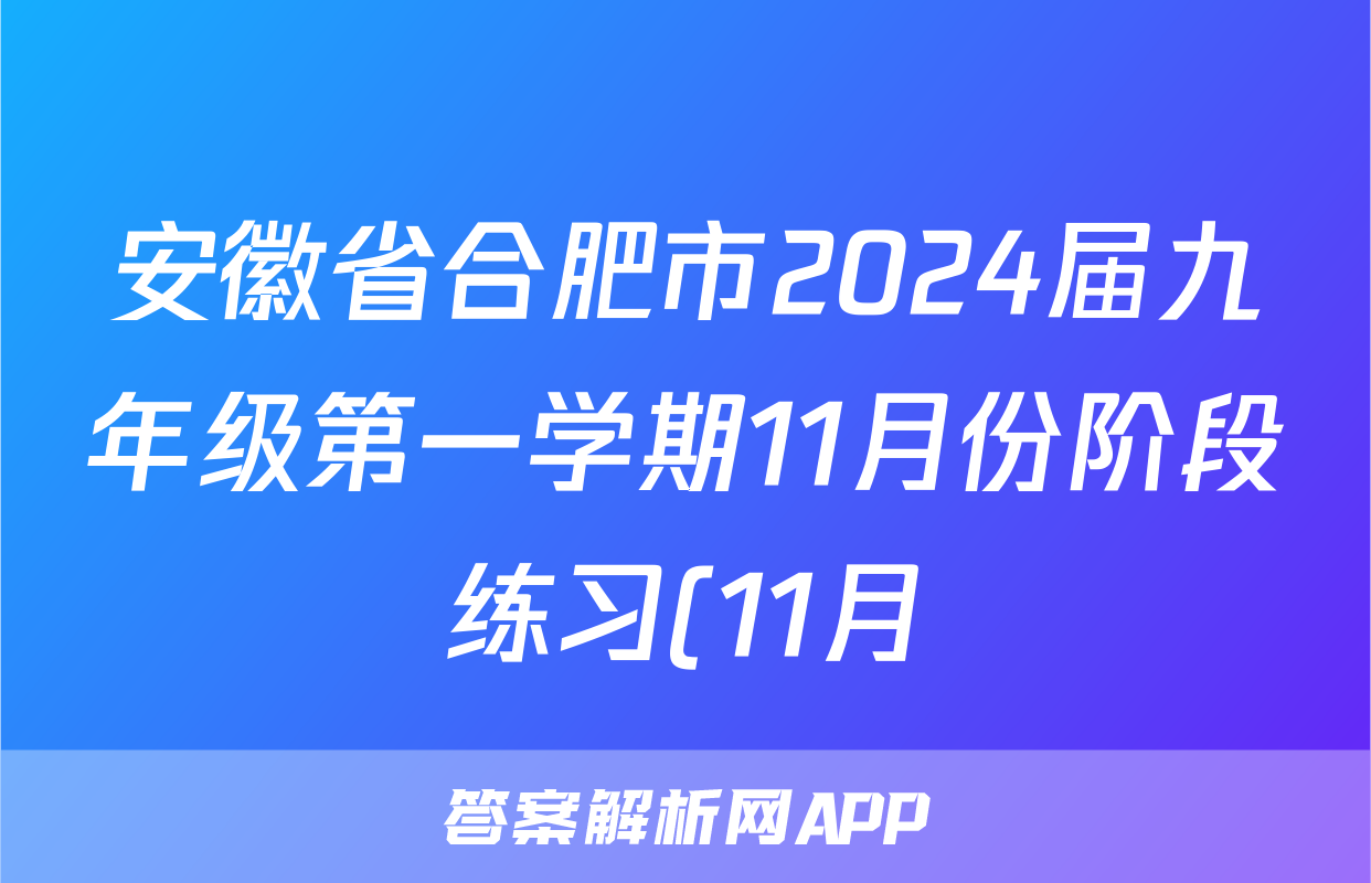 安徽省合肥市2024届九年级第一学期11月份阶段练习(11月)f地理试卷答案