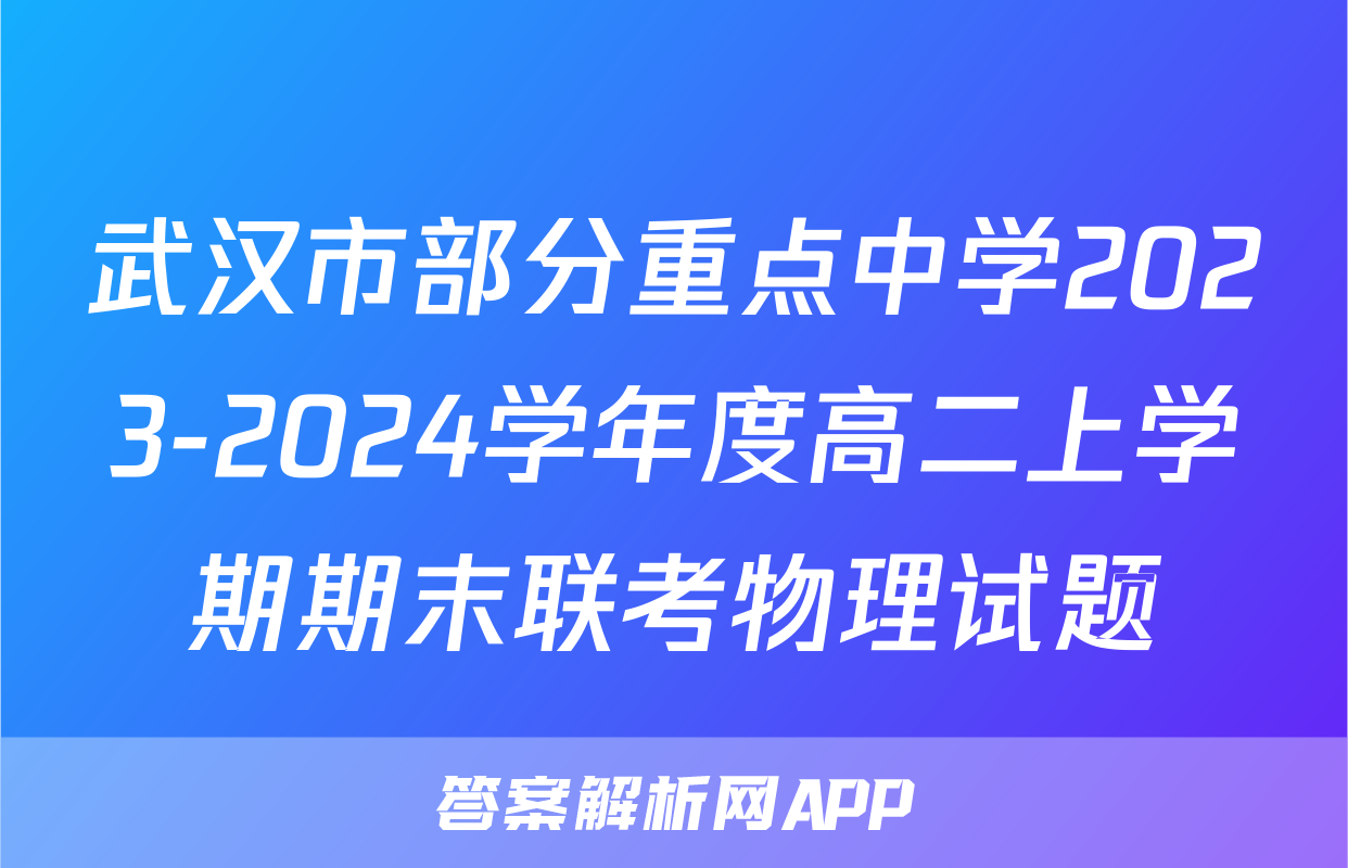 武汉市部分重点中学2023-2024学年度高二上学期期末联考物理试题