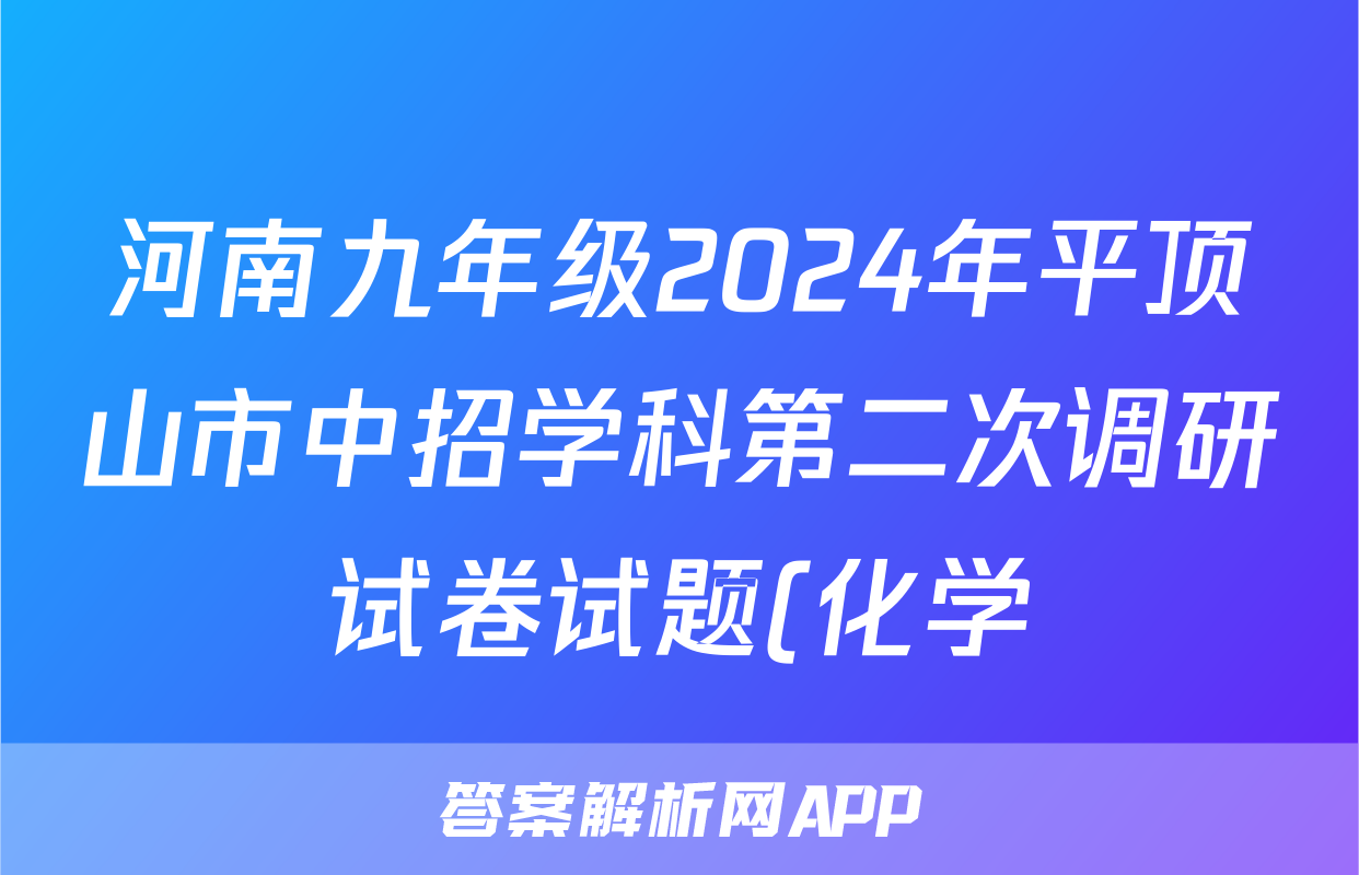 河南九年级2024年平顶山市中招学科第二次调研试卷试题(化学)